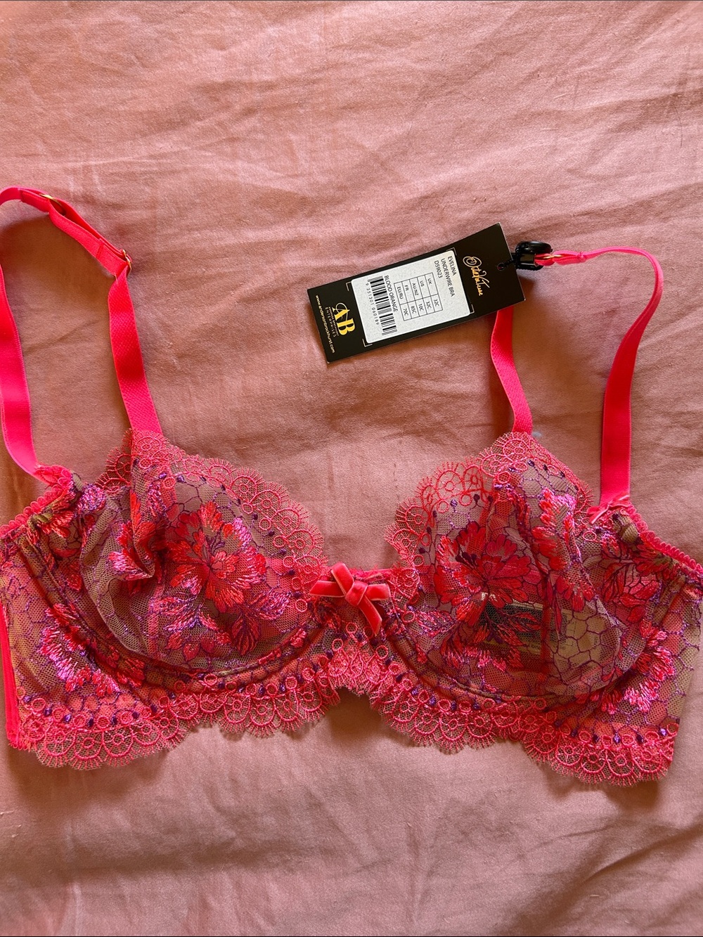 Dita Vin Teese Evelina Underwire Bra Blood Orange 32C NWT